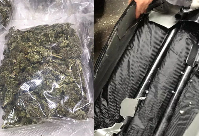 Marihuana incautada a un estudiante que llevaba en una maleta. Foto. Globo.com 